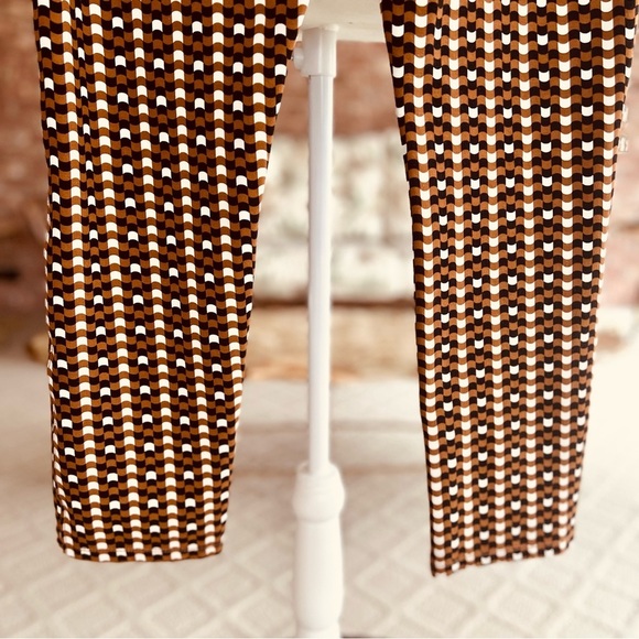 Maeve Anthro Checkered Pants Slim Ankle 8 Brown Black Knit Retro Mod Stretch - Picture 13 of 15